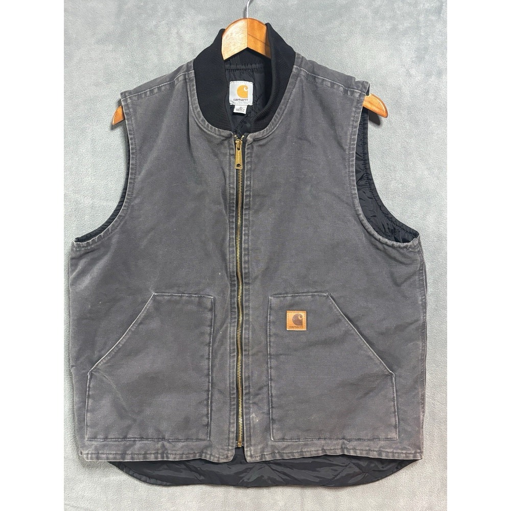 VINTAGE CARHARTT QUILT LINED Gray VEST JACKET 2000 V02MOS L MADE IN Mexico